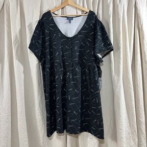 ModCloth Womens 4X Black Scissor Print Babydoll Dress Button Front Cotton Blend